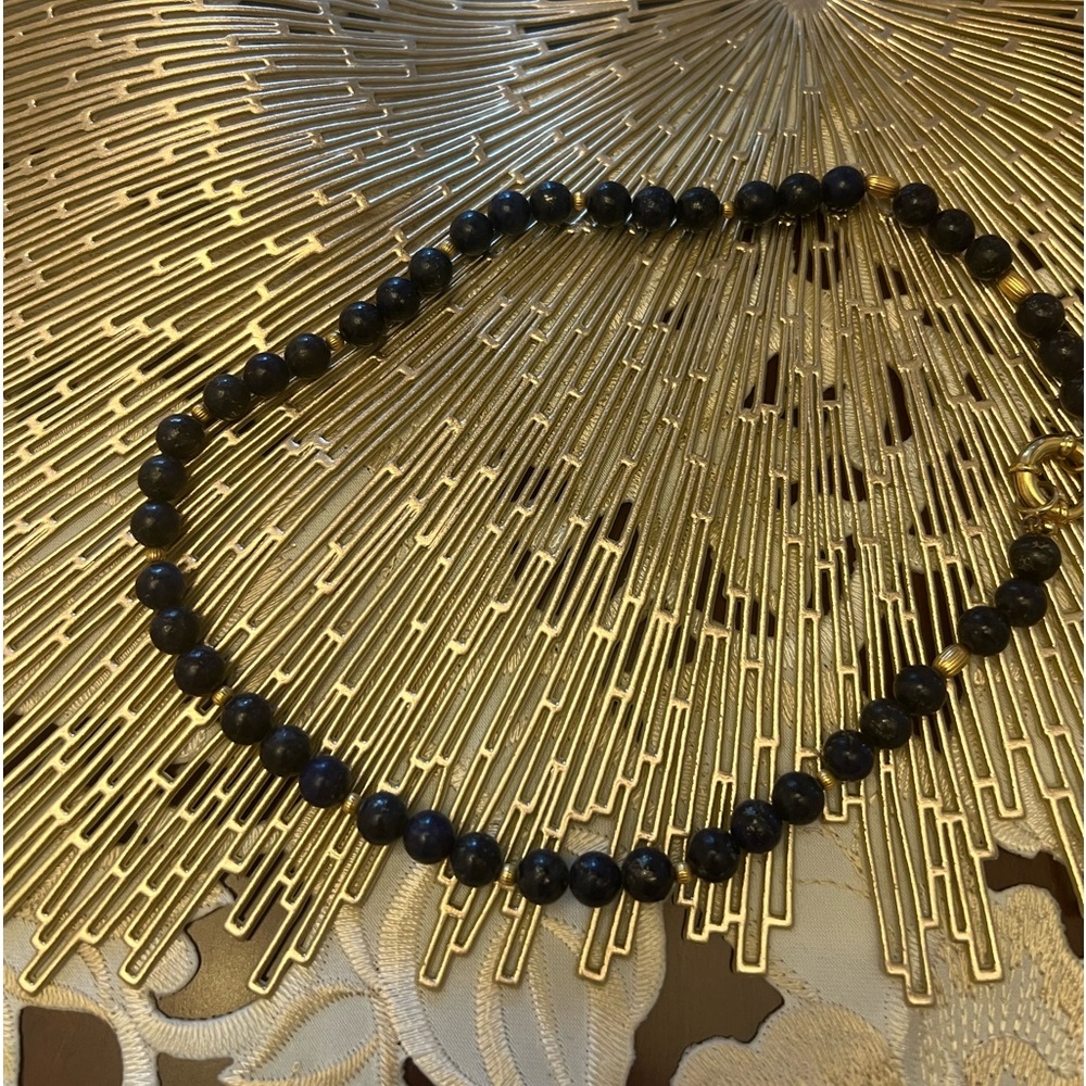Lapiz stone choker beaded with 18 kt round beads around and 18 kt gold lock